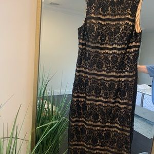 MIDI dress- black sequins with nude underlay- gently worn Size 10